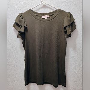 Olive Ruffle Sleeve Top